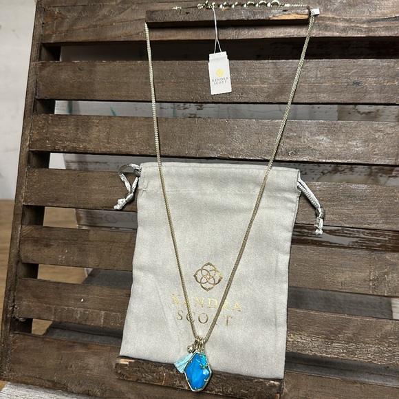Kendra Scott nwt Hailey energetic blue vivid dye aqua howlite charm necklace - Picture 3 of 6